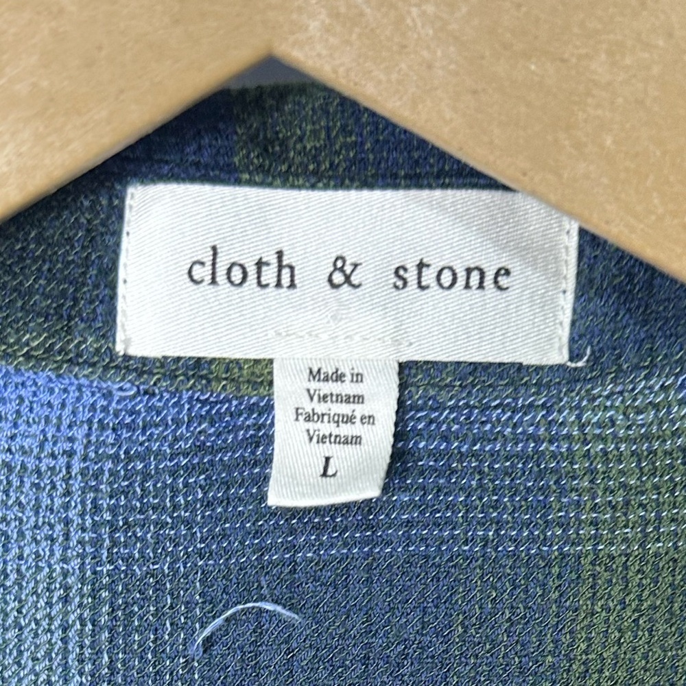 Cloth & Stone | Blue Olive Plaid Button Down Blouse | Rayon Blend | Size L - Picture 6 of 7